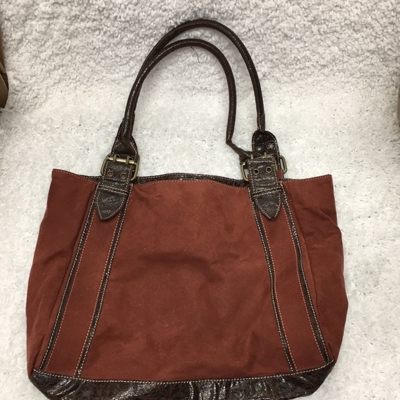 EMILIE M. Faux Suede Rust & Brown Tote Bag - Picture 6 of 7